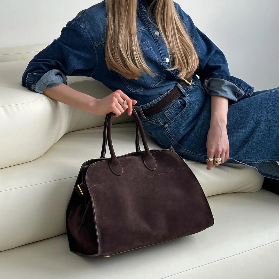 Large Suede Tote Bag, Genuine Suede Top Handle Bags, Slouchy Style Handbags | Etsy (US)