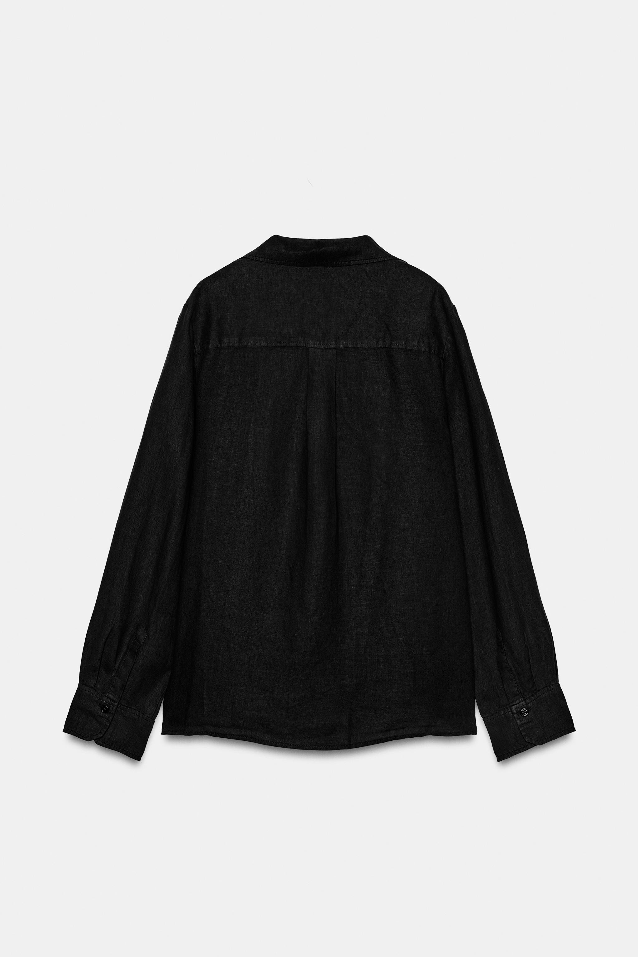 ZARA WOMAN COLLECTIONShirt with main fabric made of 100% linen yarn. Lapel collar and long cuffed... | Zara US