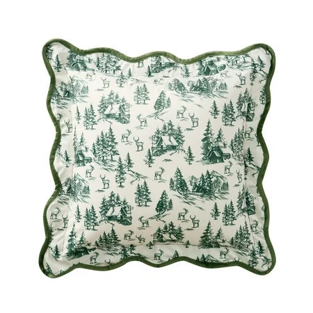 My Texas House 18" x 18" Green Forest Toile Velvet Decorative Pillow Cover | Walmart (US)