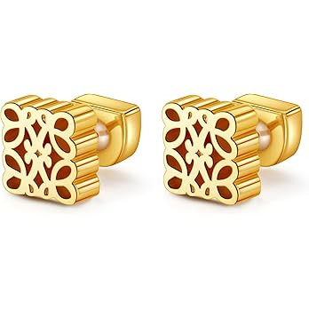 Gold Studs Earrings for Women Girls,18K Gold Plated With 925 Sterling Silver Posts Gold Chunky Ea... | Amazon (US)