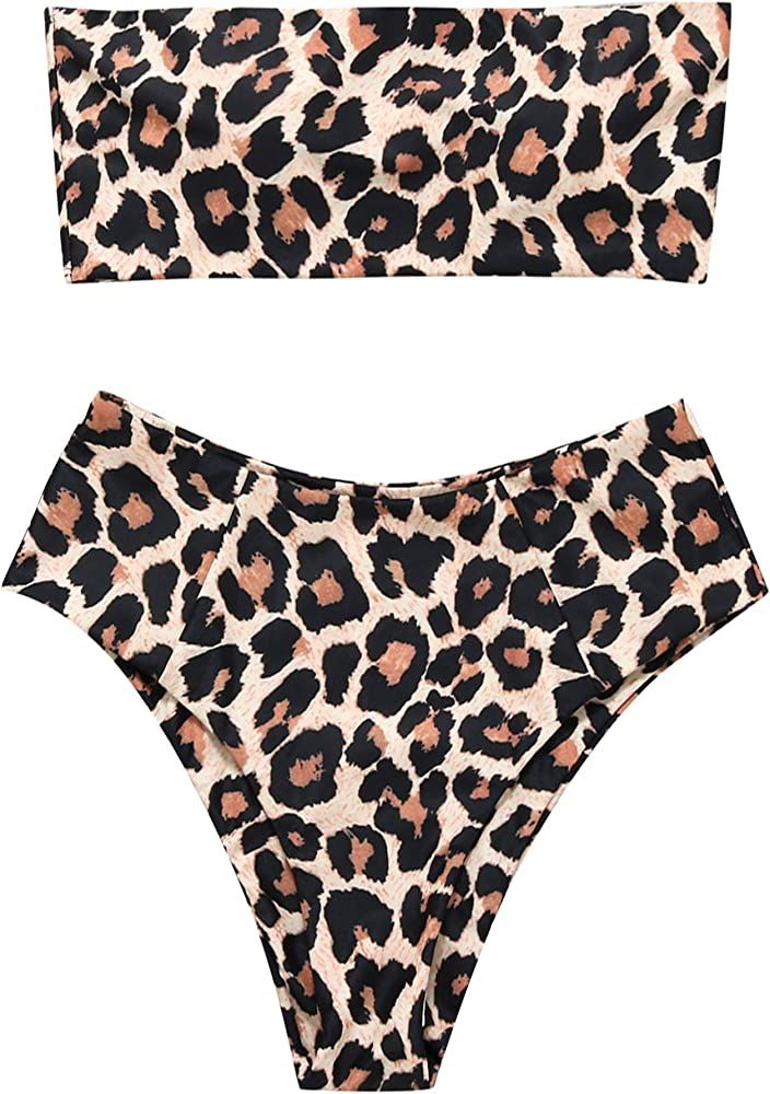 Women's 2 Pieces Bandeau Bikini Swimsuits Off Shoulder High Waist Bathing Suit High Cut | Amazon (US)