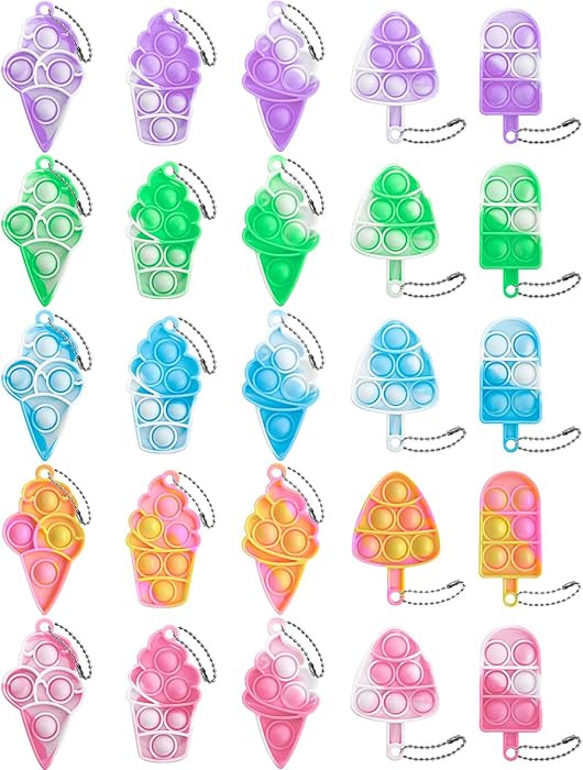 25Pcs Mini Ice Cream Pop Keychain Fidget Toys, Ice Cream Party Favors Supplies, Silicone Mini Pop... | Amazon (US)