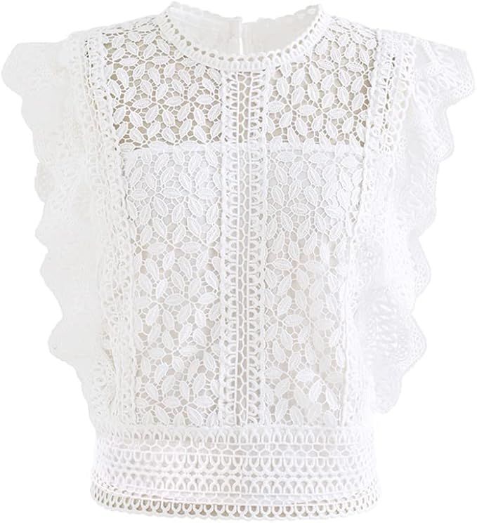 CHICWISH Women's White Falling Leaf Crochet Sleeveless Top | Amazon (US)