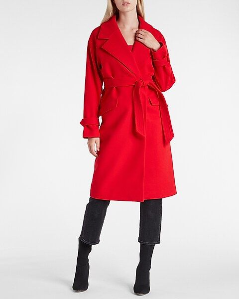 Belted Wrap Front Faux Wool Coat | Express