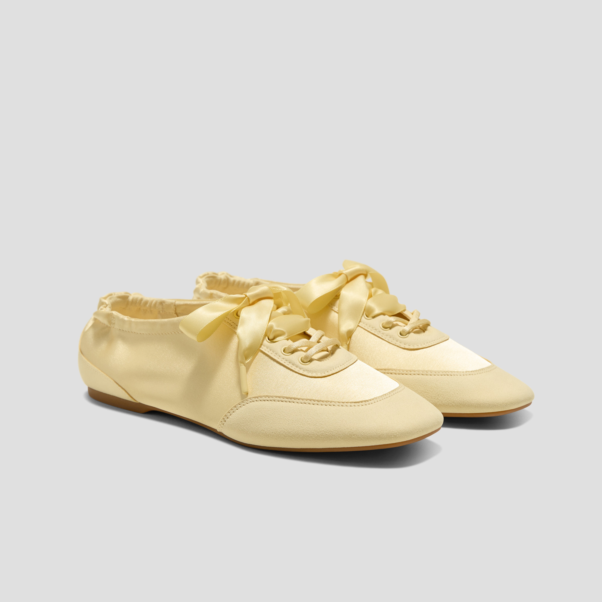 VIVAIA Square-Toe Lace-Up Satin Sneakerina (Cristina)|BUTTER YELLOW|US 5.5 | VIVAIA