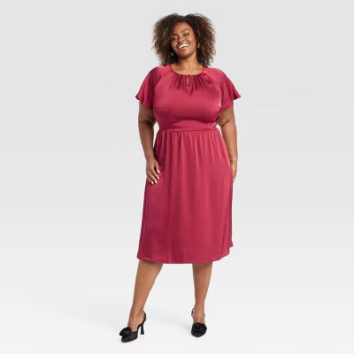 Women's Flutter Short Sleeve Satin Midi A-Line Dress - Ava & Viv™ | Target