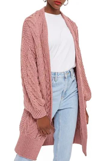 Women's Topshop Long Open Front Cardi, Size 2 US (fits like 0) - Pink | Nordstrom