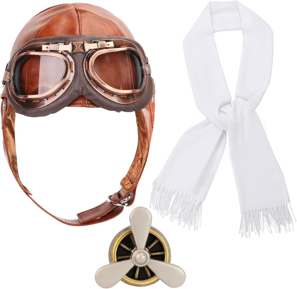 Kyson Aviator Costume 4Pcs 1920s Vintage Aviator Hat With Goggles White Scarf Brooch for Hallowee... | Amazon (US)