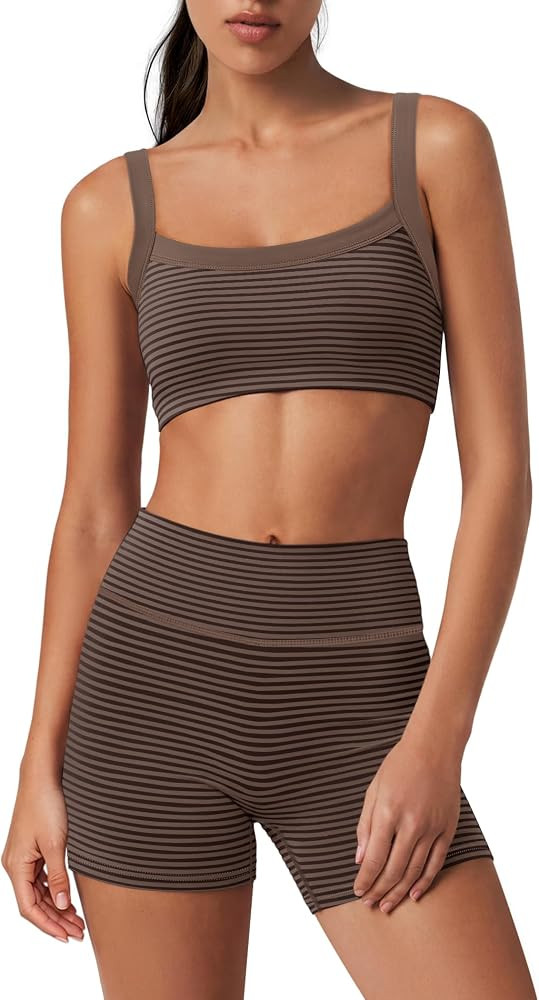 Womens Striped Workout Set Two Piece Yoga Sets Activewear | Amazon (US)