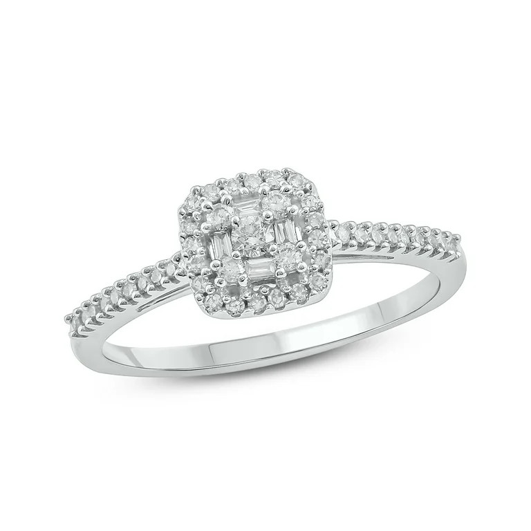 Cali Trove 10K White Gold 1/4ct TDW Round Baguette White Diamond Square Frame Fashion Ring | Walmart (US)