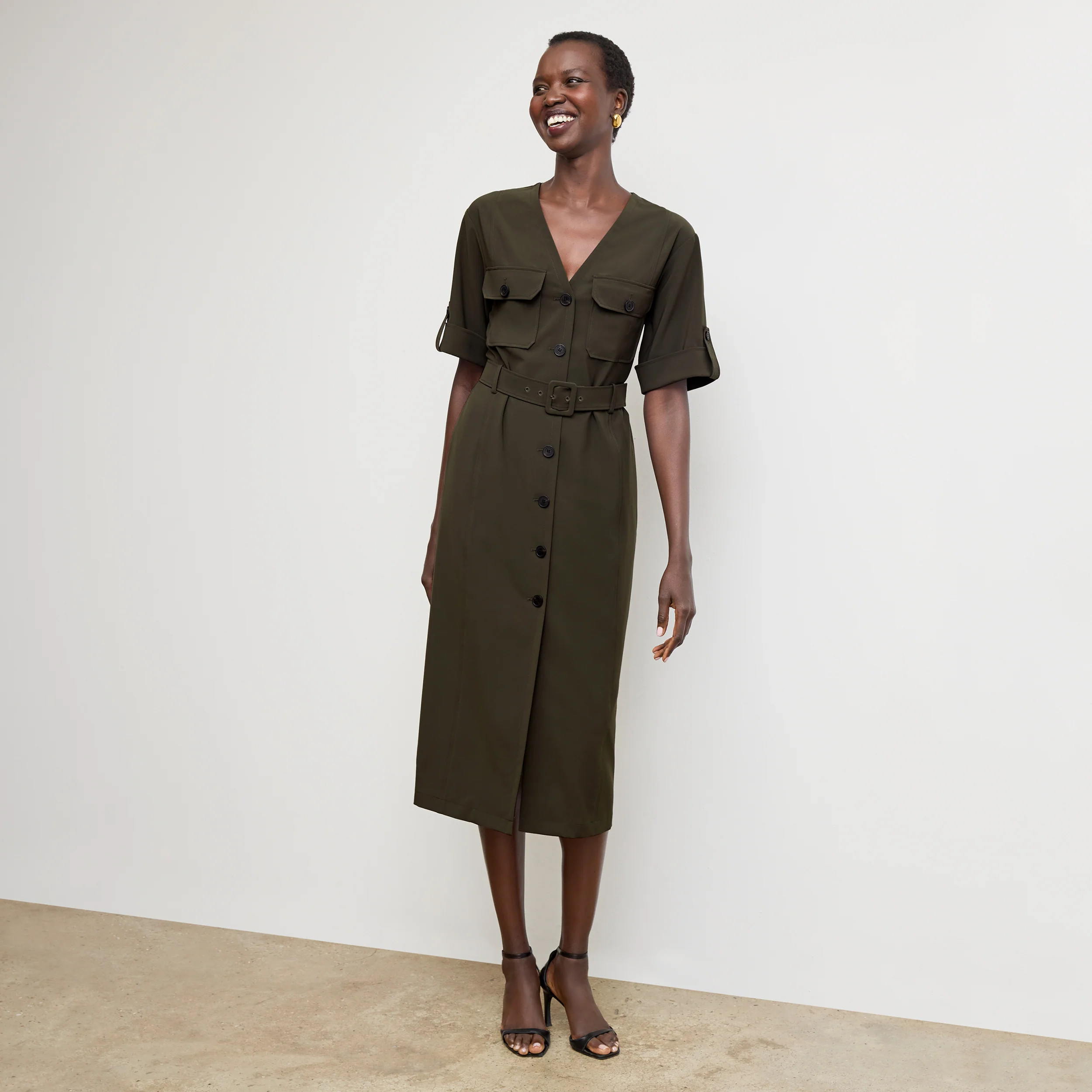 Artemis Travel Dress - OrigamiTech :: Olive | MM LaFleur