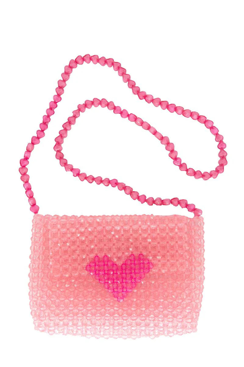 Beaded Heart Bag Pink Combo | Haute Totz