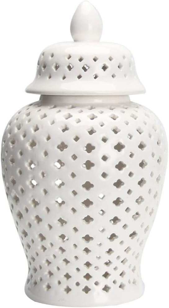 Ginger Jar Traditional Pierced Ginger Jar with Lid Ceramic Flower Vase Carved Lattice Decorative ... | Amazon (US)