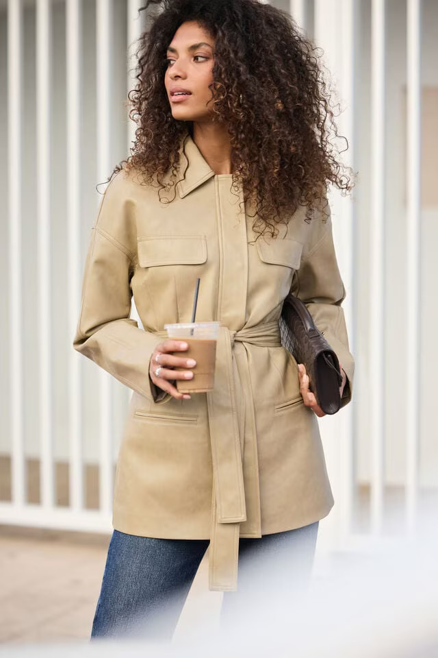 Belted Faux Leather Jacket | Dynamite Clothing