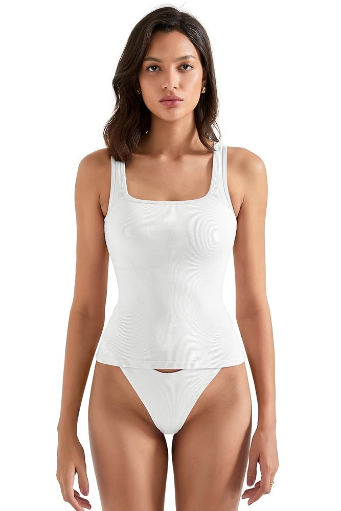 SUUKSESS Women Cotton Ribbed Summer Going Out Tops Padded Trendy Basic Tank Tops | Amazon (US)