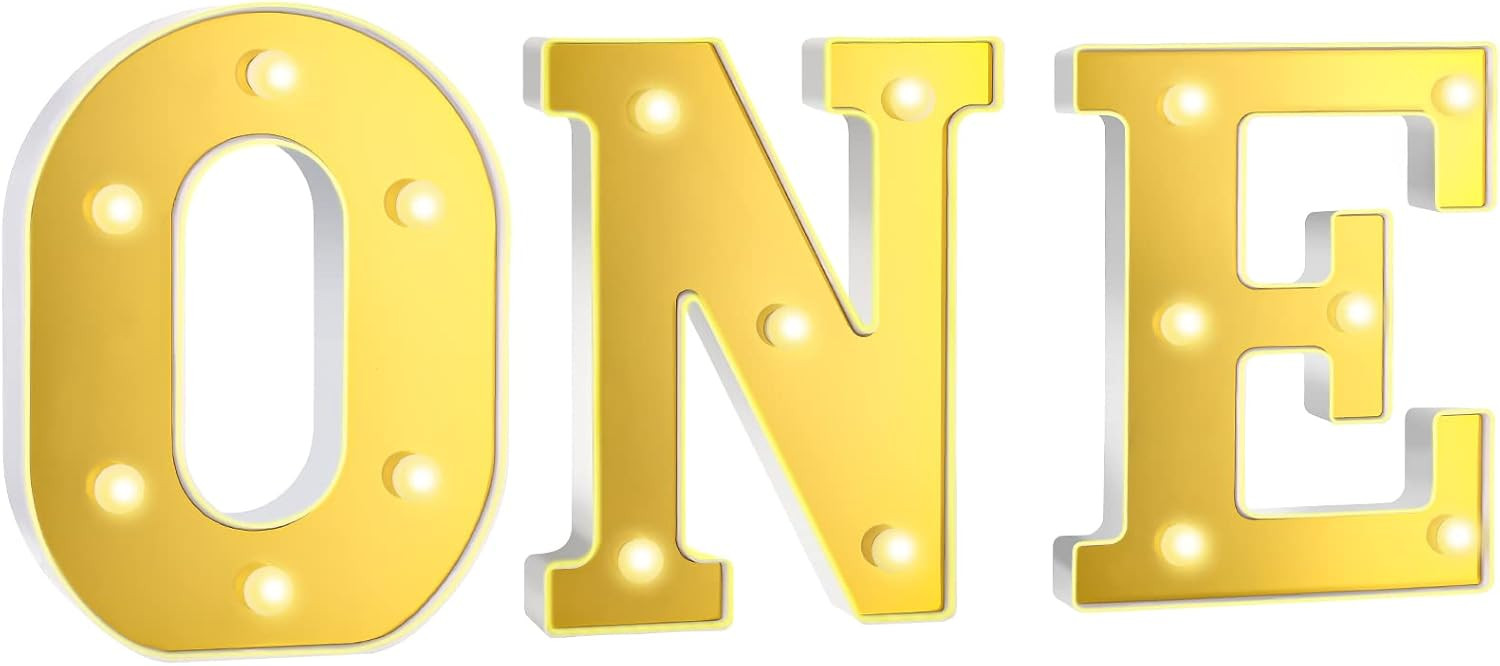 3 Pieces One Letter Sign Table for First Birthday Light up Marquee Letters for One Birthday Table... | Amazon (US)