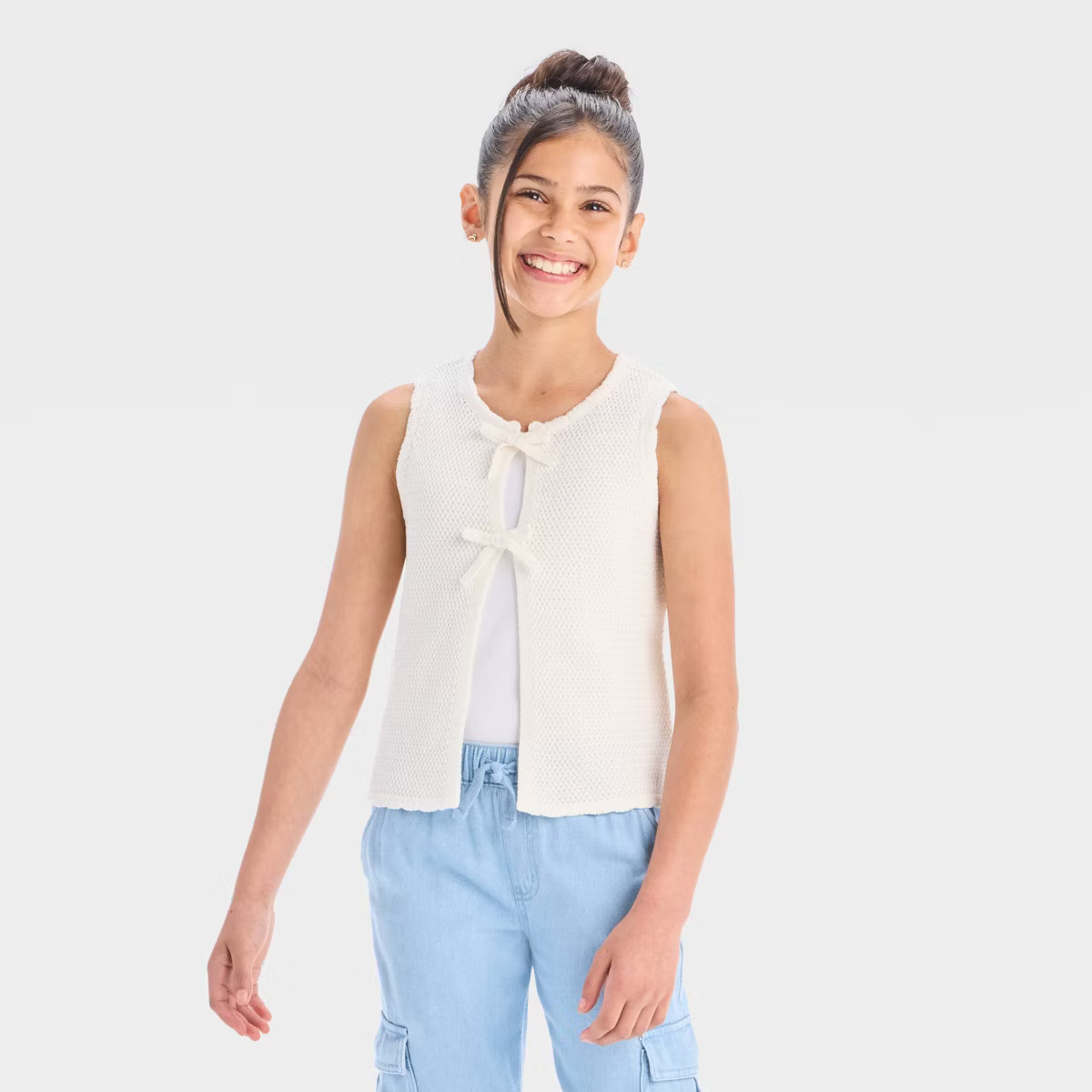Girls' Bow Front Sweater Vest - Cat & Jack™ Cream | Target