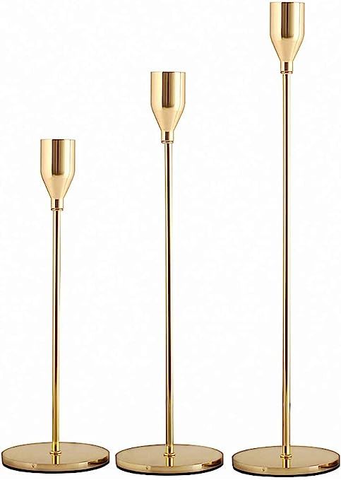 Candle Holders, Gold Candlestick Holders Set of 3 Metal Tall Candle Stand for Taper Candles, Deco... | Amazon (US)