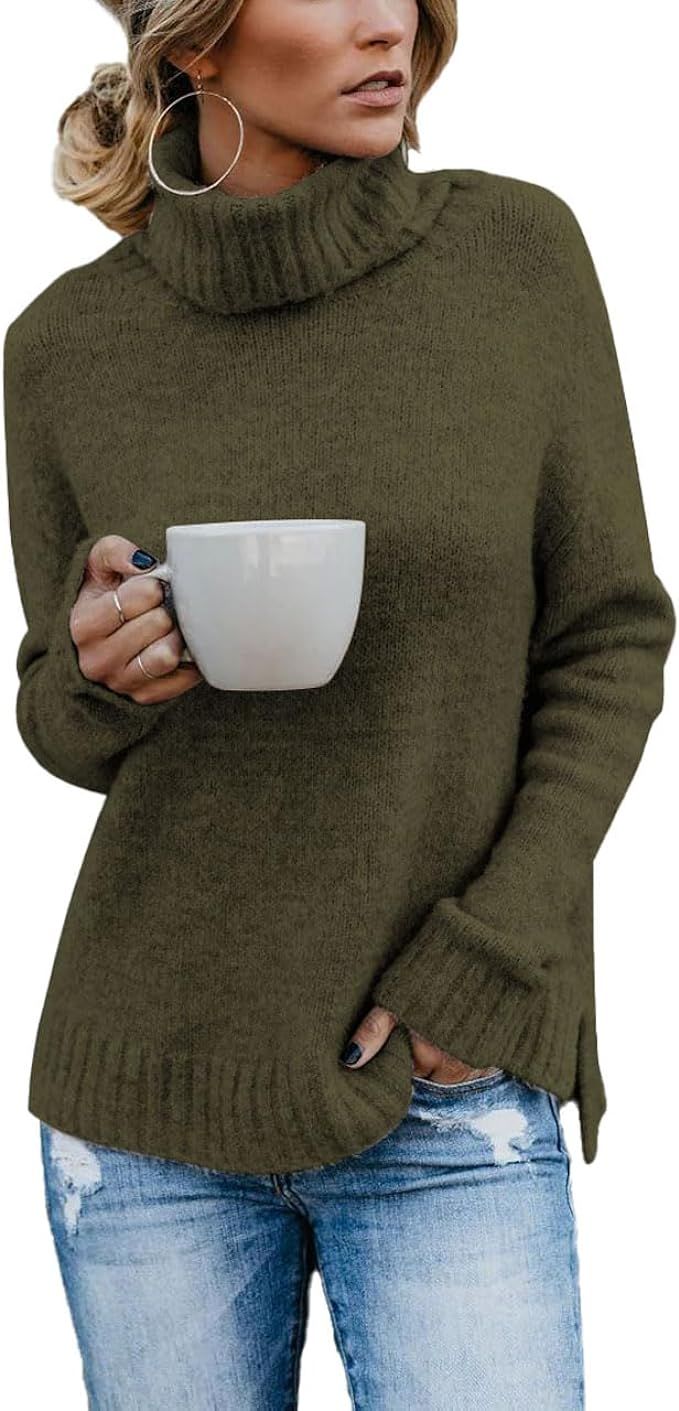 Paintcolors Women's Turtleneck Sweater Long Sleeve Knit Oversized Pullover Sweater Fall Winter Ch... | Amazon (US)