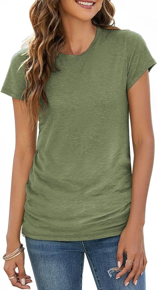Sherosa Womens T Shirts Short Sleeve Crew Neck Shirts Basic Tee Tops Blouse | Amazon (US)