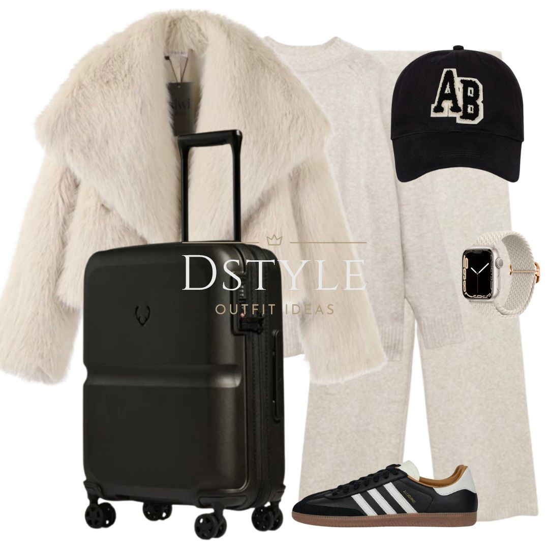 Faux fur cream coat, beige knitted sweater/ jumper, matching knitted trousers, baseball cap, black Adidas Samba, black suitcase, travel look, comfy fit, Athleisure, running errands

 

#LTKTravel #LTKStyleTip #LTKFindsUnder100
