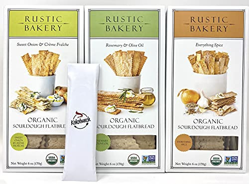 Rustic Bakery Organic Sourdough Bread Flatbread Crackers Gourmet Variety Bundle with Kokobunch Kit - Rosemary & Olive Oil, Sweet Onion & Creme Fraiche, Everything Spice | 3Pk-6 oz | Amazon (US)