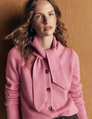 Boden Women's Lydia Tie Neck Knit Cardigan in Pink | Size Medium | Boden (US)