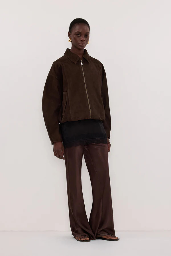 NIKKI BITTER CHOC SATIN BIAS PANT | DISSH