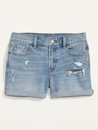 Mid-Rise Boyfriend Ripped Light-Wash Jean Shorts for Women -- | Old Navy (US)