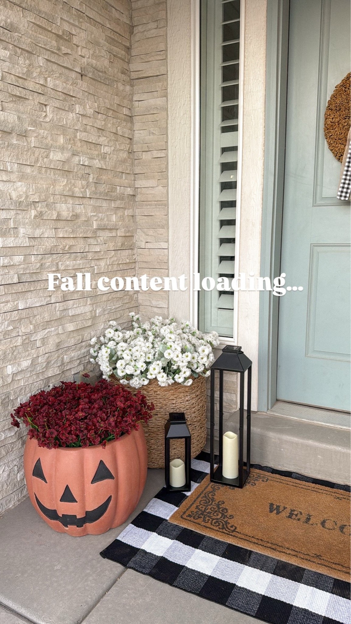Fall porch inspo! Halloween porch inspo. The pumpkin pots are the largest size!! I got 3 bundles of flowers per pumpkin pots! And I believe 3 or 4 of the white flowers for the basket pot!! The huge welcome mat is a few years old from a local shop!

#LTKSaleAlert #LTKSeasonal #LTKHome