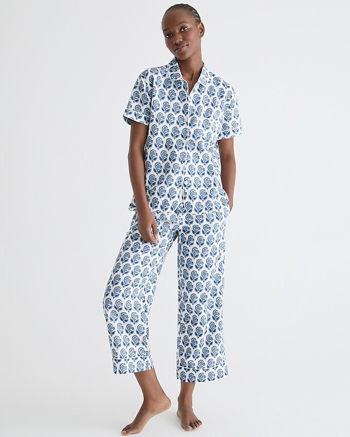 Short-sleeve cotton-linen blend pajama set in bouquet block print | J. Crew US