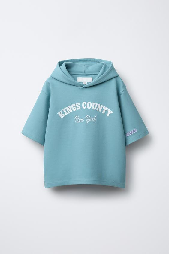 TEXT PRINT SHORT SLEEVE HOODIE | Zara US