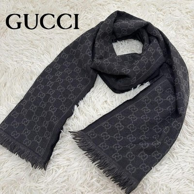 GUCCI GG Logo Pattern black Wool Reversible scarf 180 x 32cm Winter Season | eBay US