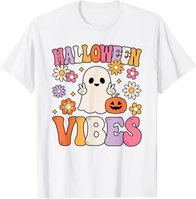 Groovy Halloween Vibes Costume Ghost Pumpkin T-Shirt | Amazon (US)