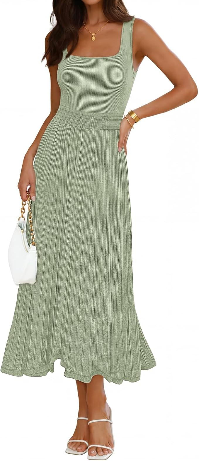 MEROKEETY Women's Summer Midi Dress 2026 Spring Sleeveless Pleated A Line Casual Business Work Co... | Amazon (US)