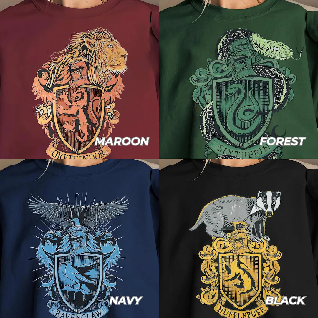 Wizard House Crest Sweatshirt, Gryffindor Ravenclaw Slytherin Hufflepuff Inspired Shirt, Book Lov... | Etsy (US)