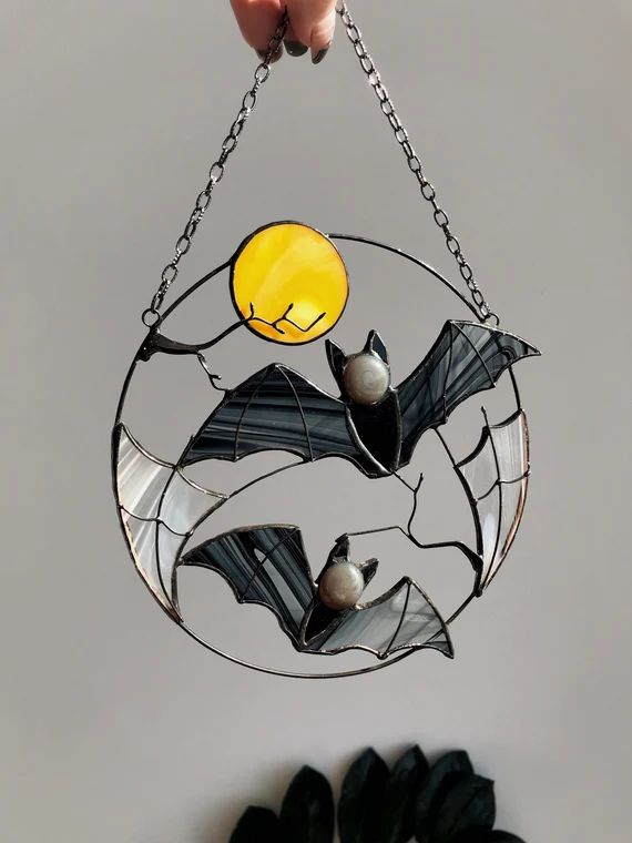 Gothic Suncatcher Bat Moon Halloween Stain Glass Horror - Etsy | Etsy (US)