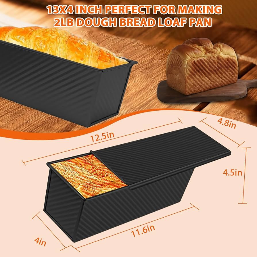 Non-Stick Pullman Loaf Pan with Lid 13x4 Inch - 2.2lb Carbon Steel Bread Baking Pan with 4 Vent H... | Amazon (US)