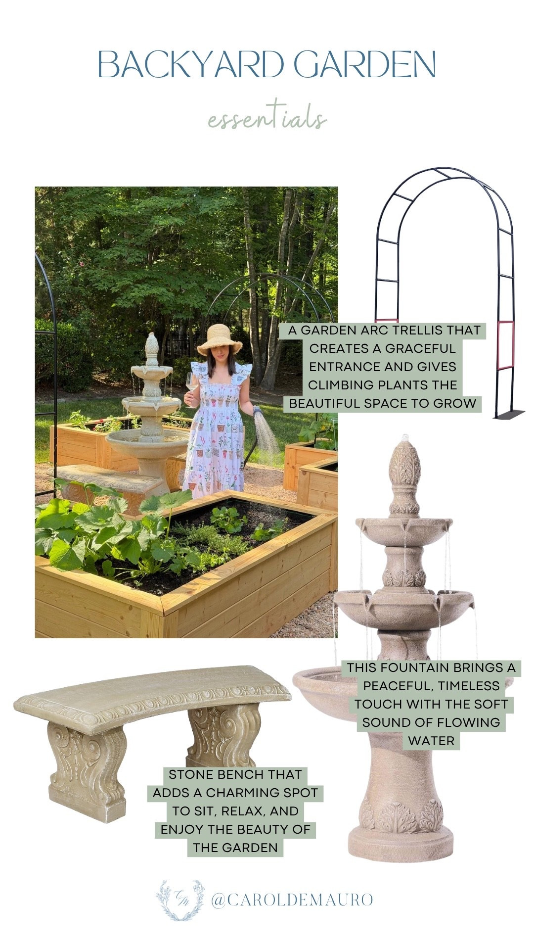 backyard inspo, vegetable garden, arc trellis, water fountain, garden seating, diy garden, grow your food, home inspo, outdoor space

#LTKHome