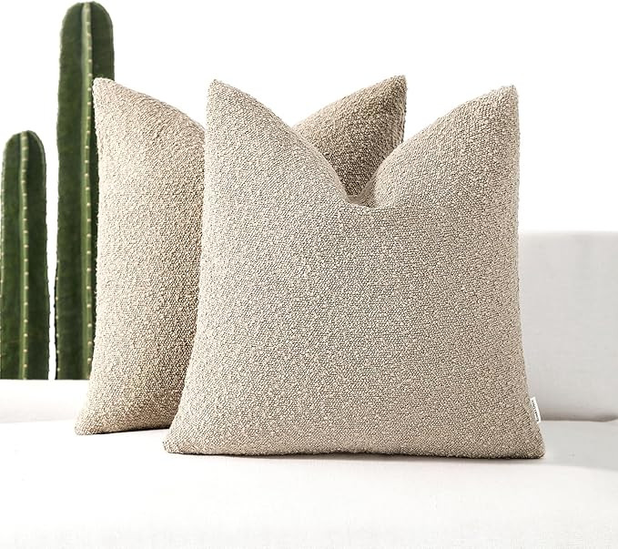Boucle Decorative Throw Pillow Covers for Couch Set of 2, 18x18 inches, Oatmeal | Amazon (US)