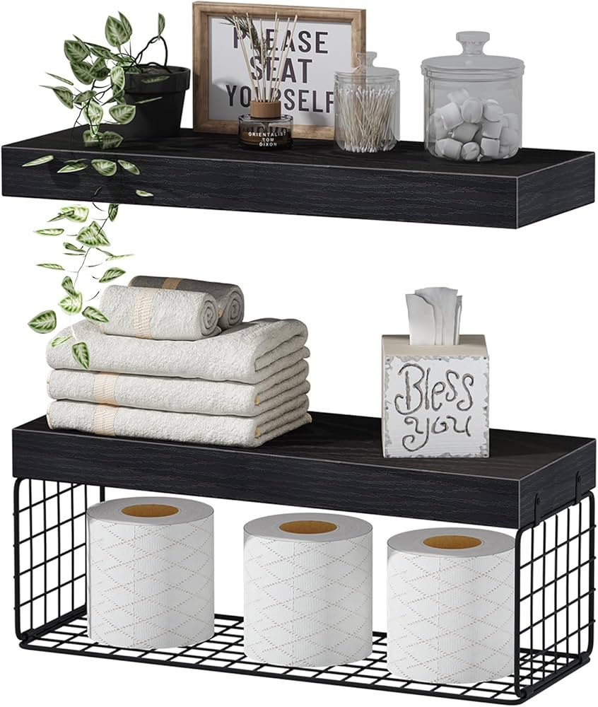 QEEIG Black Bathroom Shelves Over Toilet Wall Mounted Floating Shelves Farmhouse Shelf Toilet Pap... | Amazon (US)