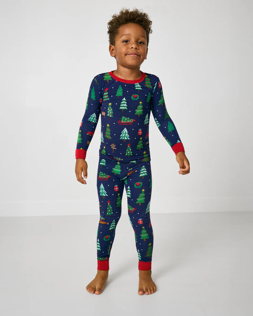 Navy Tree Traffic Two-Piece Pajama Set | Little Sleepies