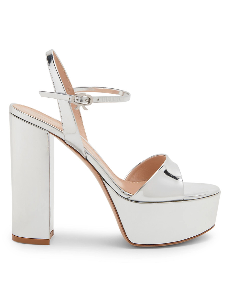 Women's 120MM Metallic Leather Platform Sandals - Silver - Size 7.5 | Saks Fifth Avenue