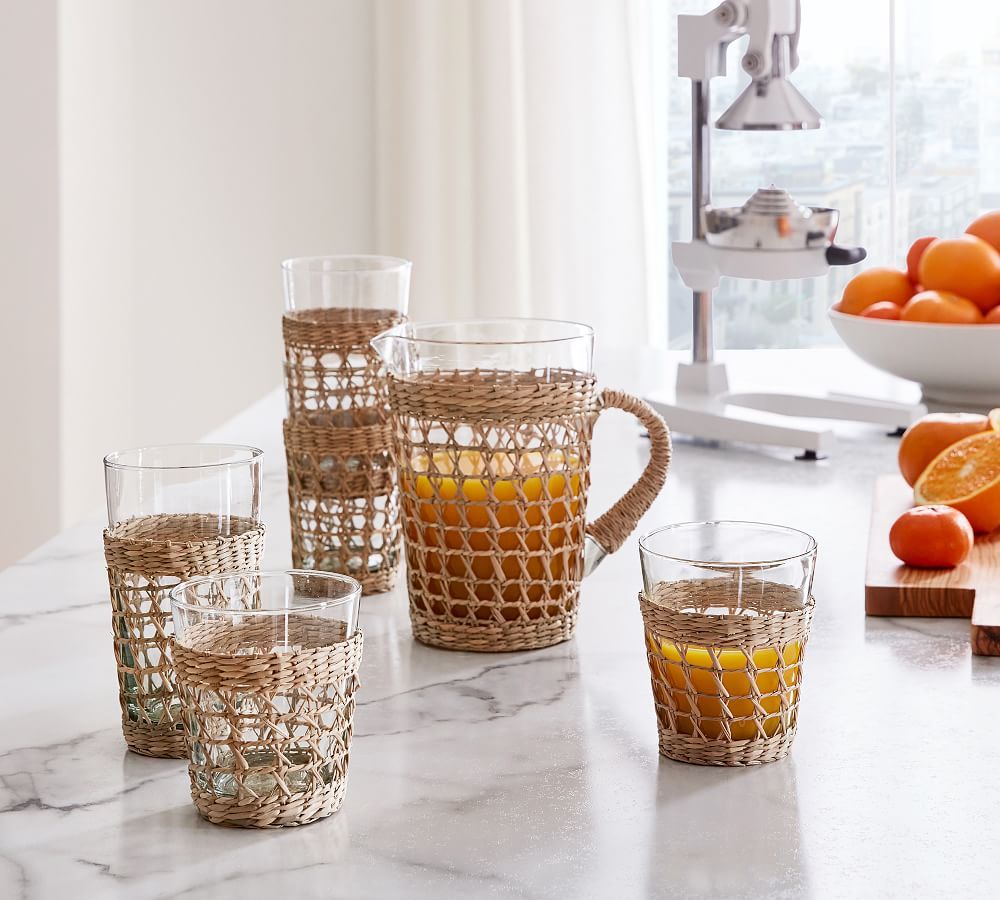 Cane Recycled Tall Glasses, 9.5 oz, Set of 6 - Natural | Pottery Barn (US)