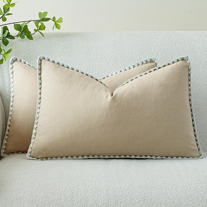 Linen-Look Pillow Covers Set of 2, Decorative Throw Pillow Covers 12 x 20 Inch, Neutral Boho Shel... | Amazon (US)