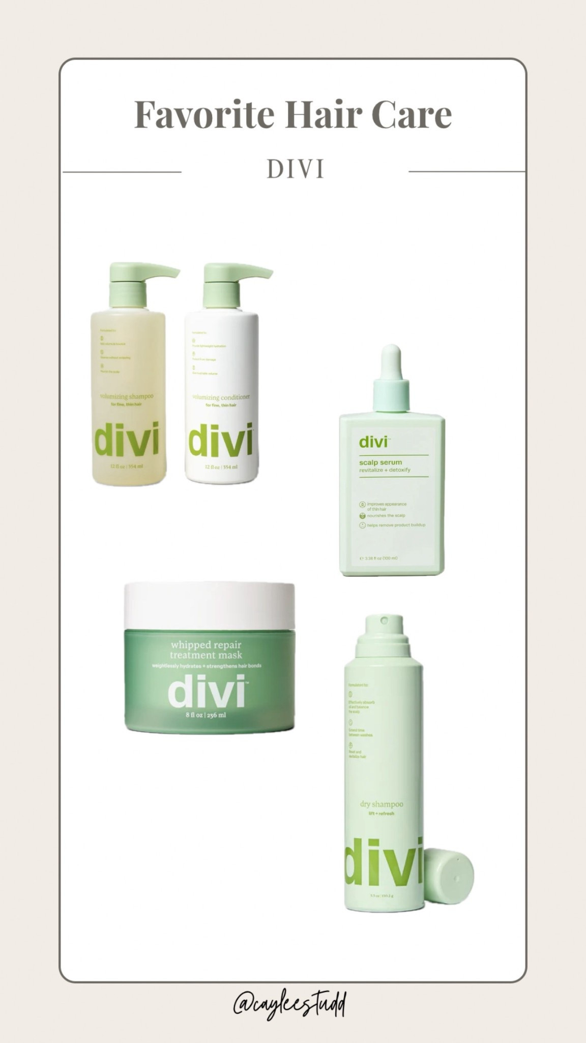 My favorite Divi hair care products💚 use code CSTUDD at checkout!!

#LTKStyleTip #LTKBeauty