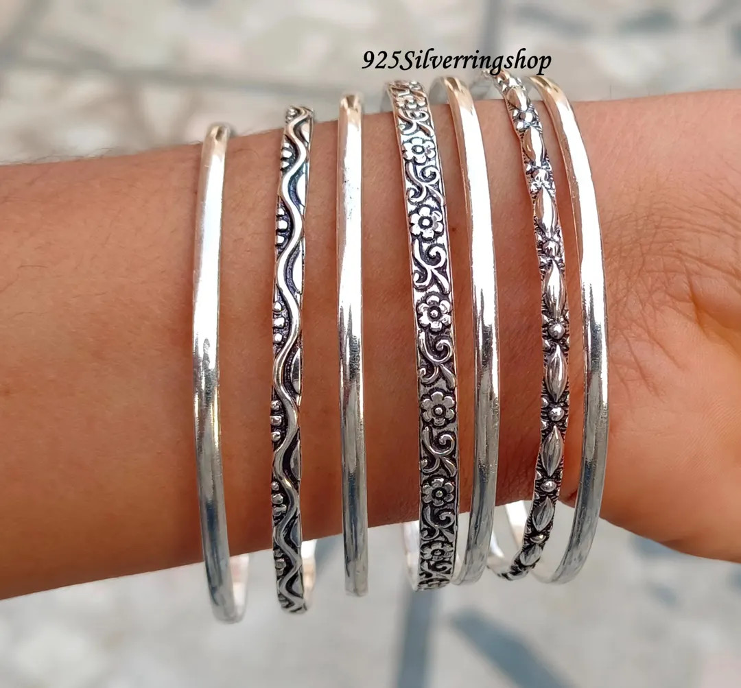 Handmade Sterling Silver Stackable Bangle Set - 7 Piece | Etsy (US)