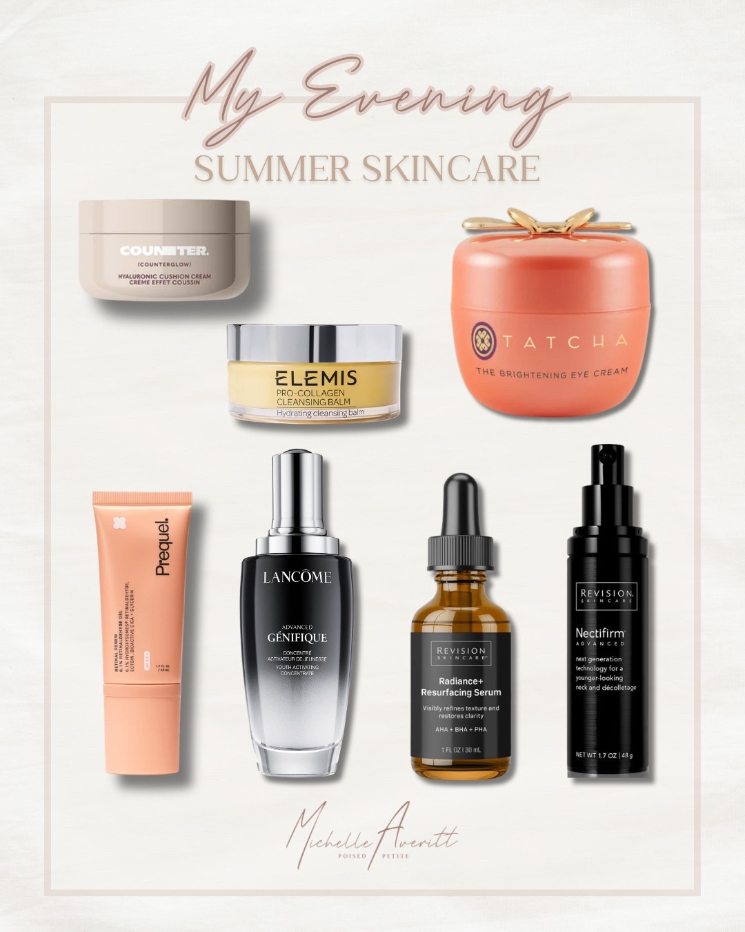 My evening summer skincare routine is what I rely on to reset and bring my skin back to life after a long day in the sun. I have been reaching for a radiance serum that leaves my complexion looking fresh and luminous, an eye brightening cream that helps revive tired under eyes, and a moisturizer that makes my skin feel smooth, hydrated, and glowing. It is all about products that feel lightweight, nourishing, and a little indulgent, the kind you apply at night and wake up looking rested and radiant. Whether my skin needs a boost of hydration or a little extra glow, this routine keeps it looking soft, healthy, and beautifully refreshed all summer long!

Nighttime routine, summer skincare, skincare ideas

#LTKselfcare #LTKOver40 #LTKSeasonal