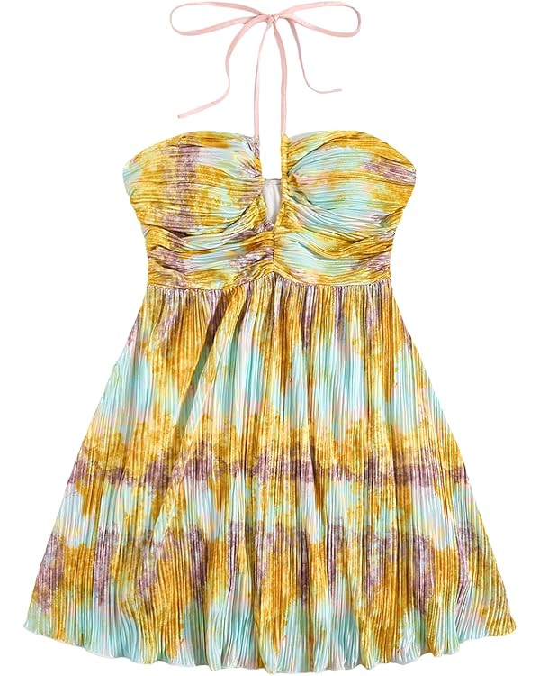 SOLY HUX Women's Tie Dye Cami Dress Halter Backless Sleeveless A Line Short Summer Dresses Sundre... | Amazon (US)