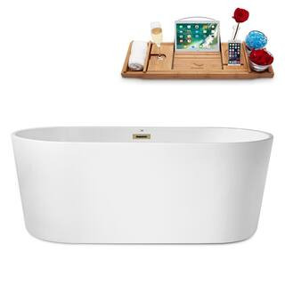 Streamline 62 in. x 30 in. Acrylic Freestanding Soaking Bathtub in Glossy White with Brushed Bras... | The Home Depot
